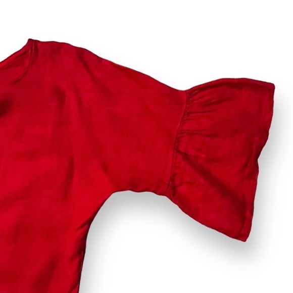 Valentina Naldi 100% Linen Top Boxy Ruffled Red Coastal Lagenlook Size Small - Picture 3 of 7